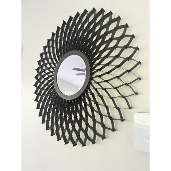 Crate & Barrel Sunburst Mirror 33” Metal Geometric Pattern Oiled Bronze Finish - Picture 12 of 14